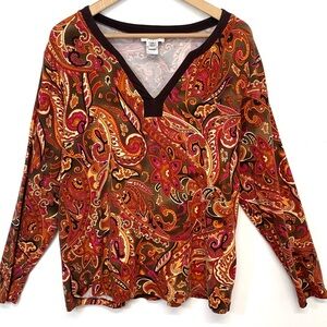 Talbots Top‎  Woman 2X Colorful  Cotton Modal Long Sleeve Stretch Casual Office